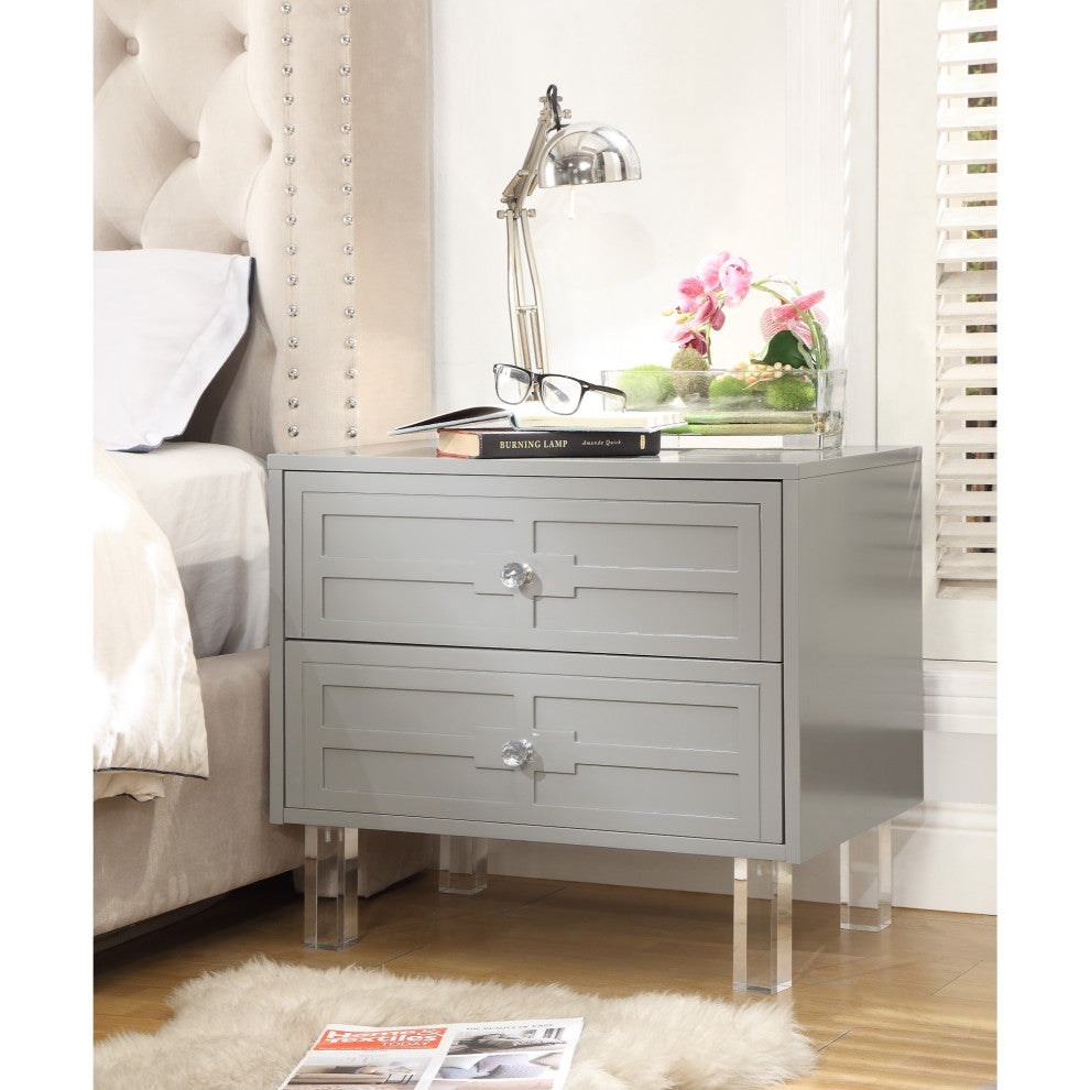 Martina Lacquer-Finish Lucite Leg and Handle Side Table, Light Grey