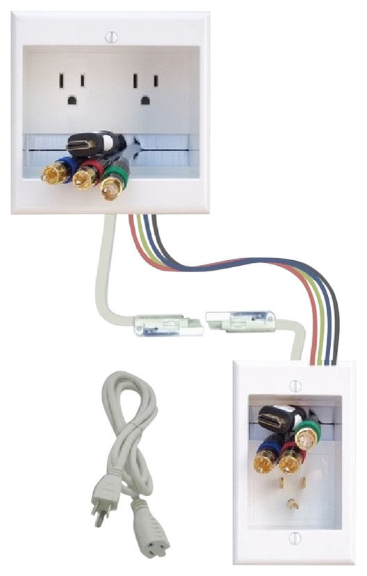 DIY Pre-Wired Dual Receptacle Recessed Power Cable Management Kit, White