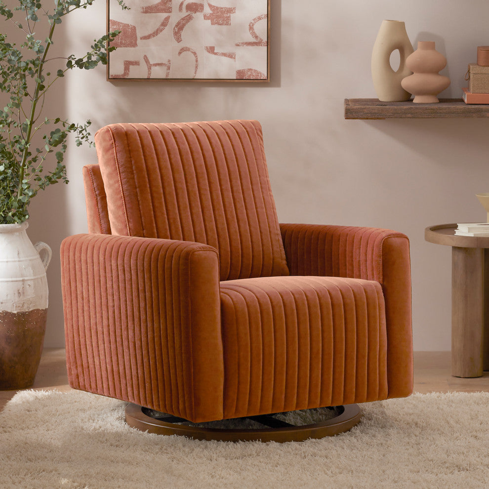 Poe Channeled Swivel Glider, Water Repellent and Stain Resistant, Rust Velvet