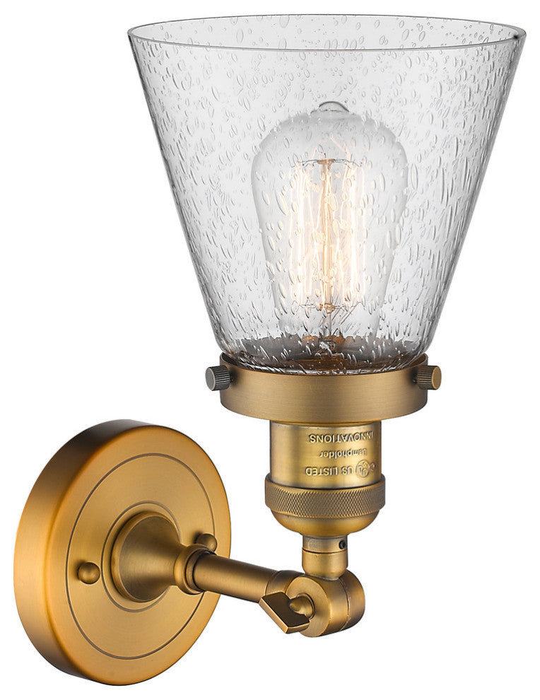 Small Cone 1-Light LED Sconce, Brushed Brass, Glass: Seedy
