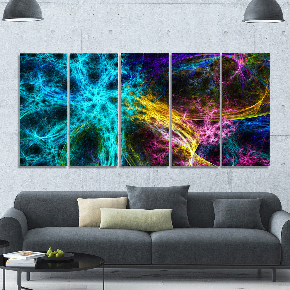 Glowing Abstract Fireworks, Abstract Canvas Art Print, 60"x28", 5 Panels