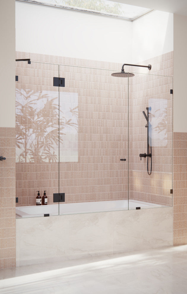58.25"x73" Frameless 3 Panel Inline Bathtub Shower Door, Matte Black
