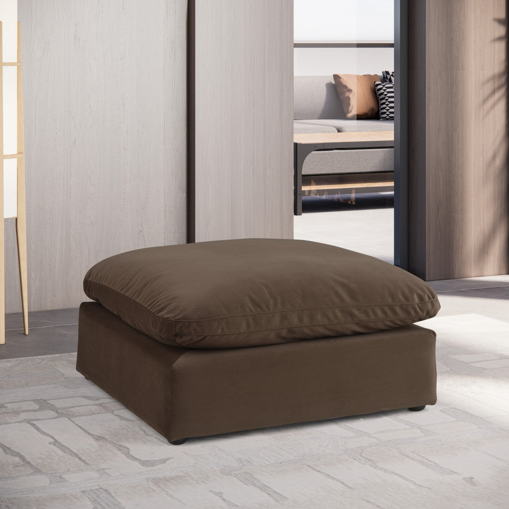 Comfy Beige Linen Textured Fabric Modular Chair, Brown, Velvet, Ottoman