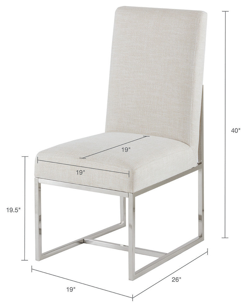 Madison Park Junn Modern Nickel Plated Metal Base Dining Chair, Cream