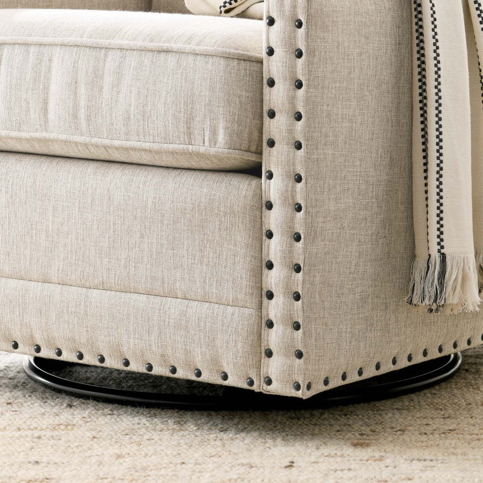 Armchair Accent Swivel Chair, Fabric, Beige, Modern, Living Lounge Hospitality