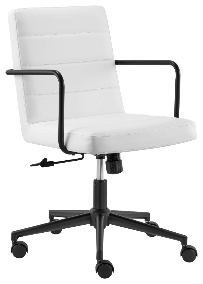 Leander Low Back Office Chair, White With Matte Black Armrests/Base