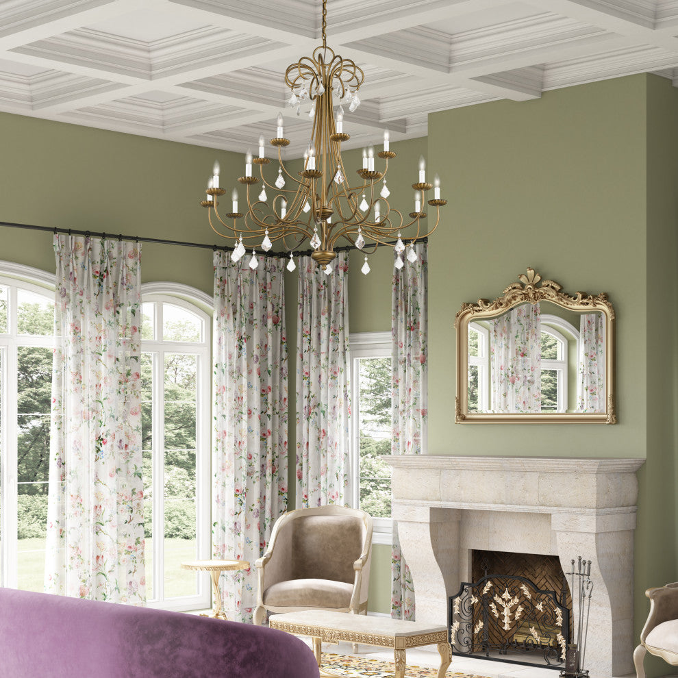 Daphne 18-Light Antique Gold Leaf Extra Large Chandelier, Clear Crystals