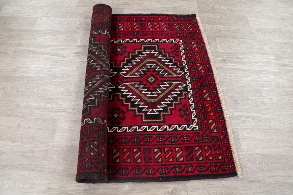Balouch Oriental Traditional Hand-Knotted Afghan Area Rug, Red, 6'3"x4'1