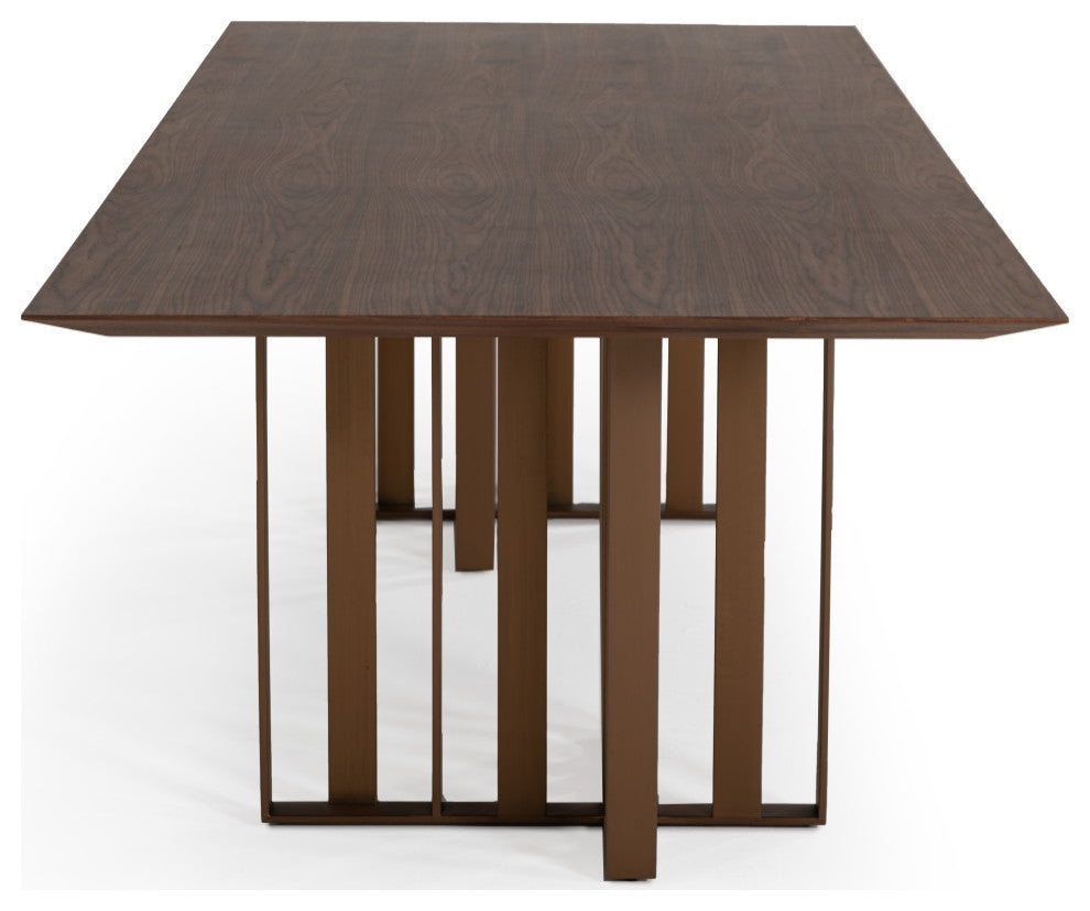 Modrest Livia Modern Walnut and Brass Stainless Steel Dining Table