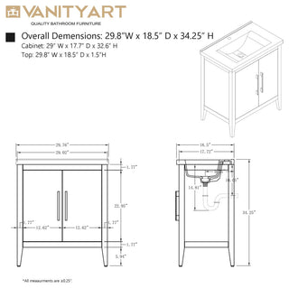 Vanity Art Bathroom Vanity With Sink, White, 30", Single Sink, Matte Black