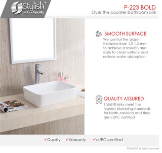 STYLISH 18" White Rectangular Ceramic Vessel Bathroom Sink White