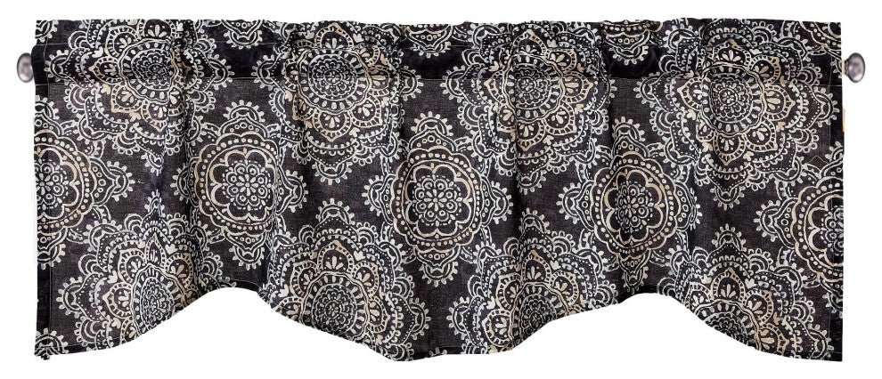Navy Denim Blue Elegance Medallions Floral Window Curtain Valance - 18" x 52"