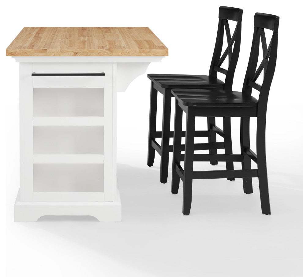 Julia Wood Top Island With X-Back Stools, Island and 2 Stools