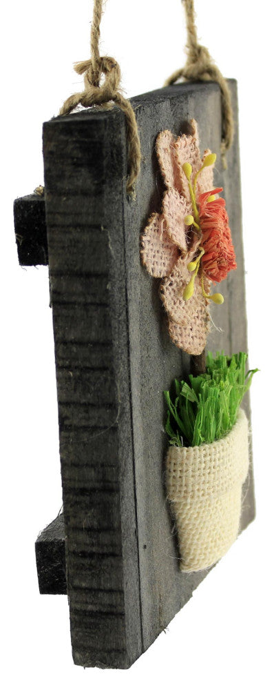 Home Flower Wall Decor Burlap Wood S Rustic Natural Potted Daisy