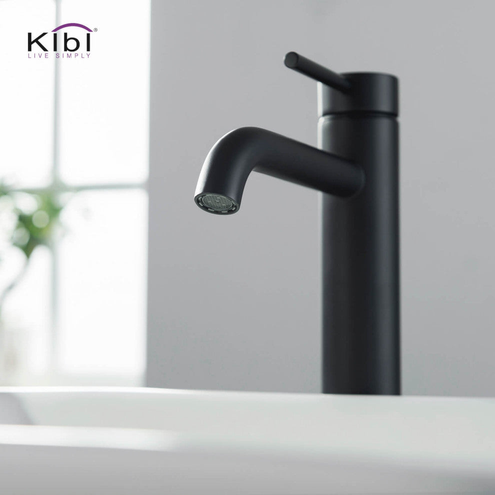 Circular Brass Single Handle Bathroom Faucet KBF1009, Matte Black, Without Drain