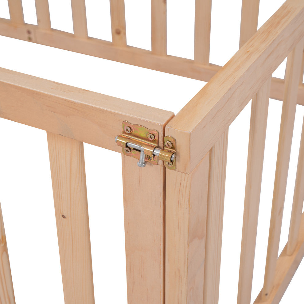 TATEUS Stylish and Versatile Floor Bed for Kids"™Bedroom Fences, Natural, Twin