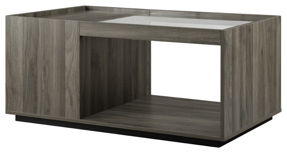 Talia 40" Glass Top Storage Coffee Table - Slate Grey