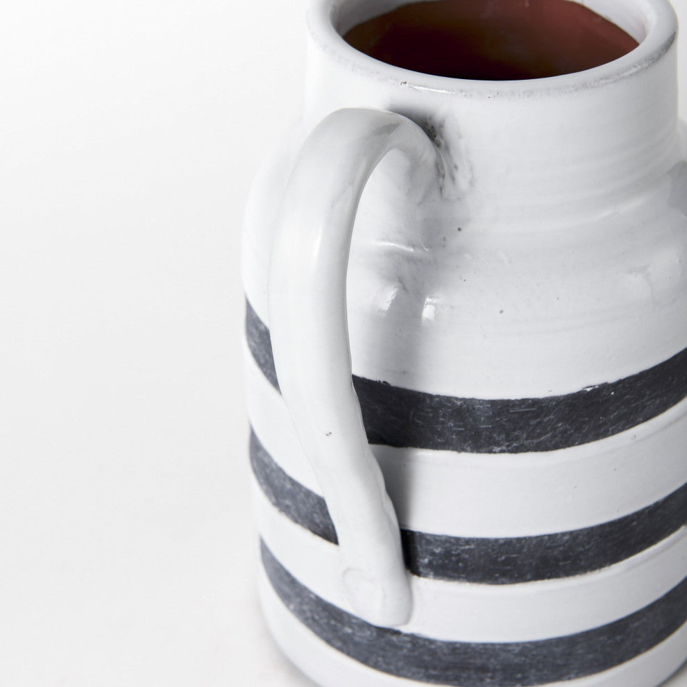 9" Rustic White and Blue Stripe Ceramic Jug