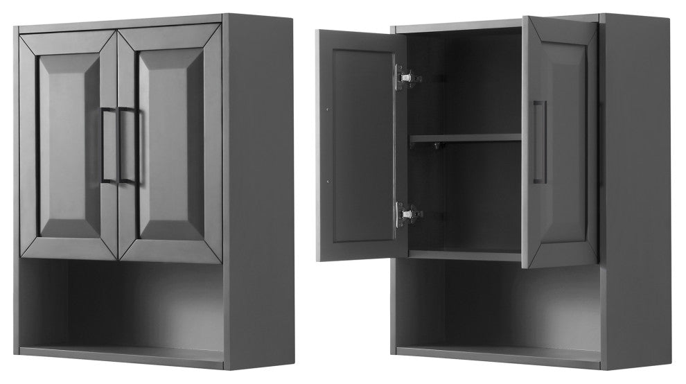 Daria Bathroom Wall-Mounted Storage Cabinet, Dark Gray With Matte Black Trim