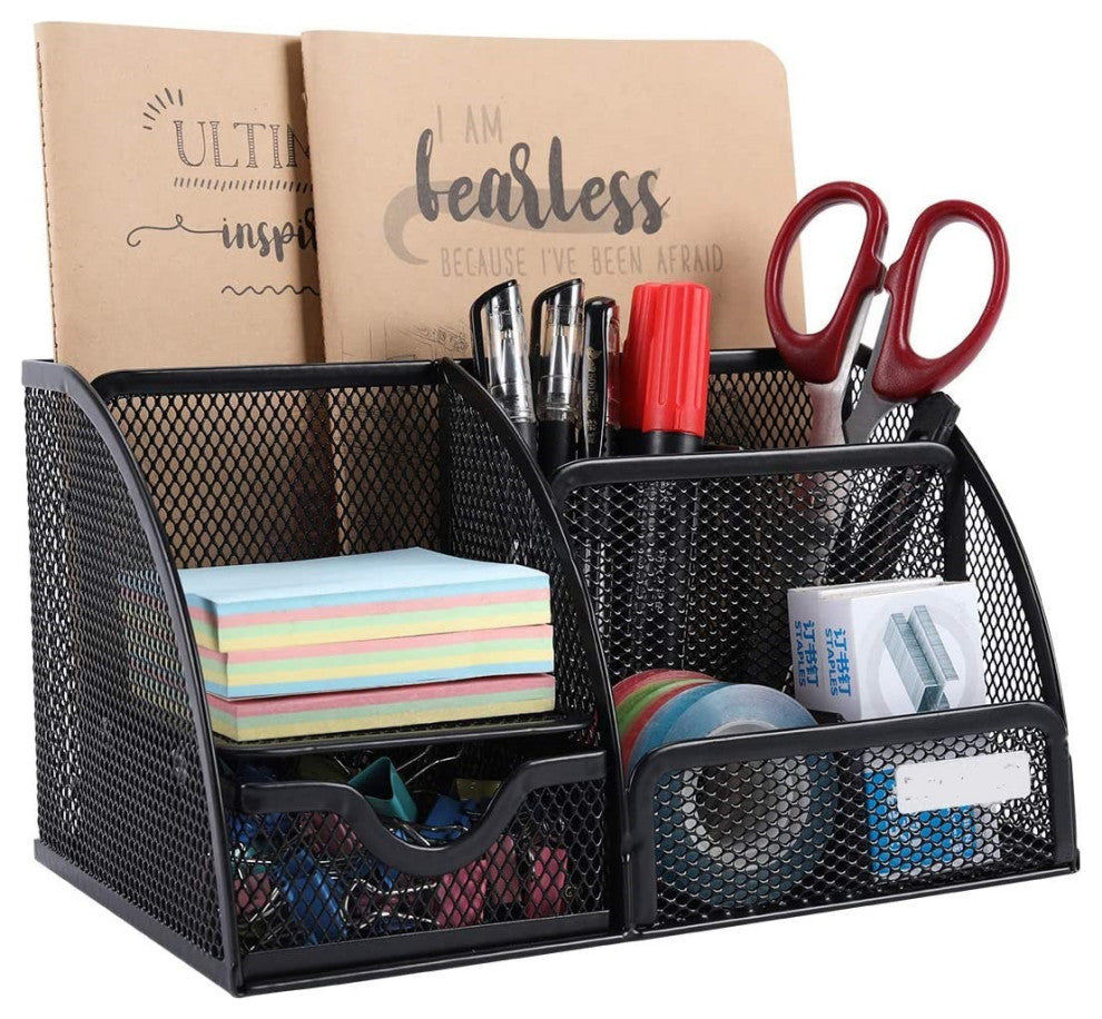 Sleek Matte Black 6 Compartment Desk Organizer