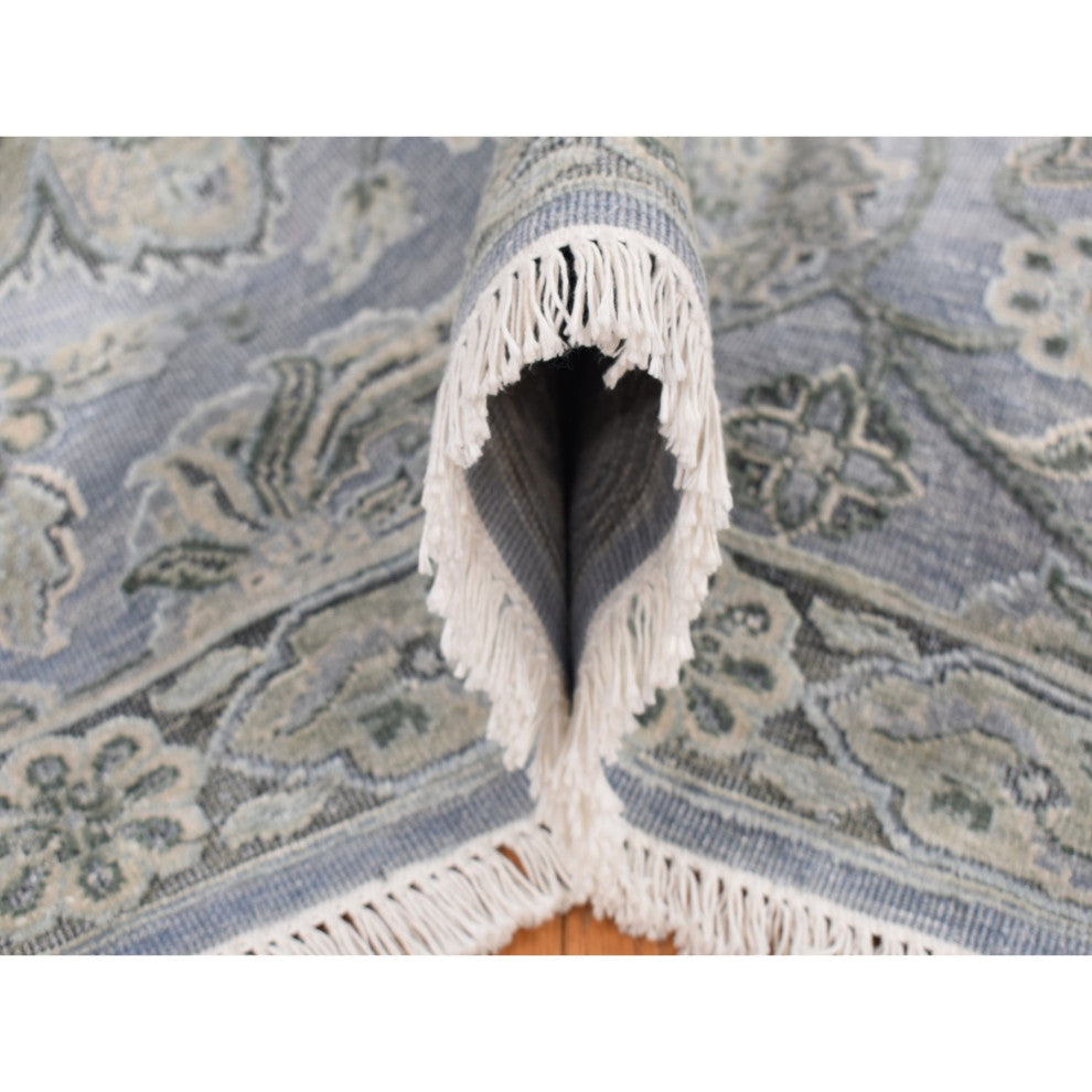 Goose Gray, Oushak Design, Silk With Wool, Hand Knotted Rug, 9'x12'