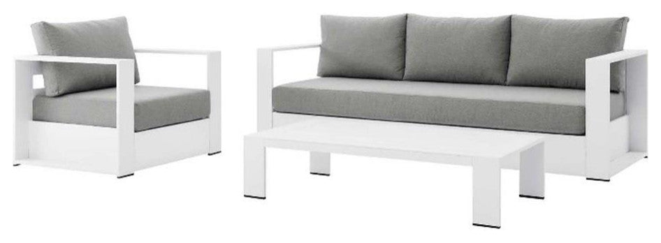 Tahoe Outdoor Patio Powder-Coated Aluminum 3-Piece Set, White Gray