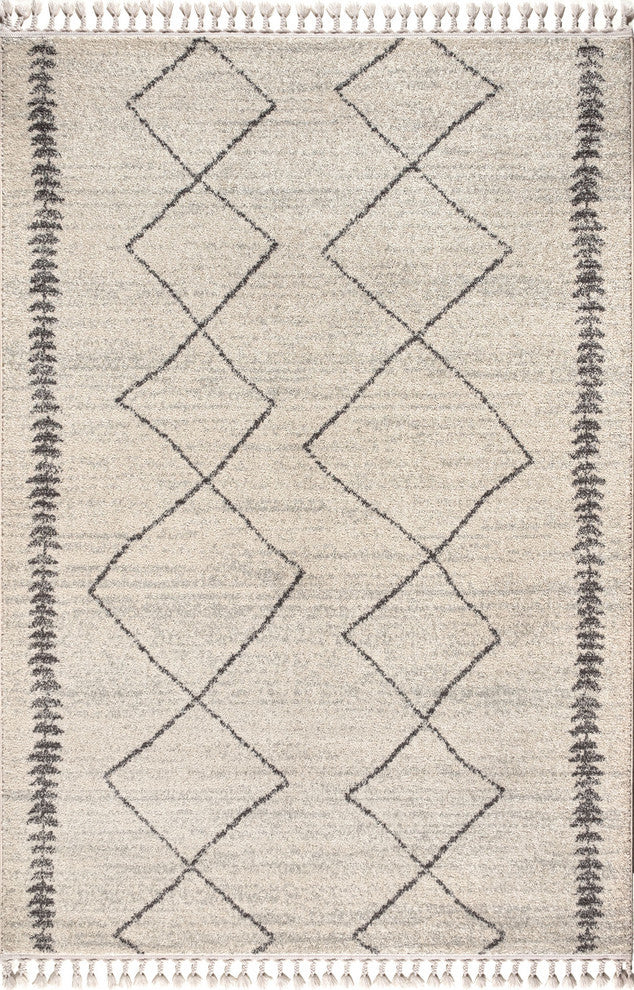 Zaina Moroccan Beni Souk Area Rug, Cream/Gray, 8 X 10