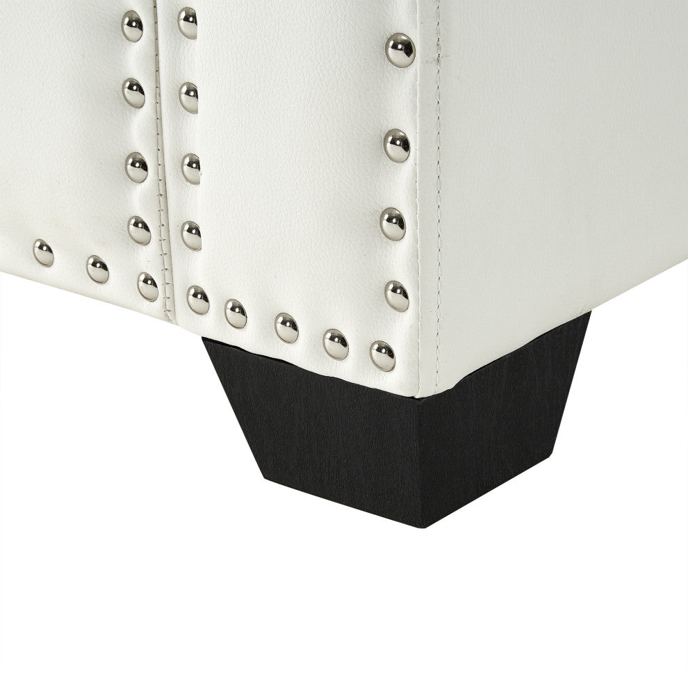 Veber PU Leather Nailhead Trim Storage Ottoman Bench, Ivory
