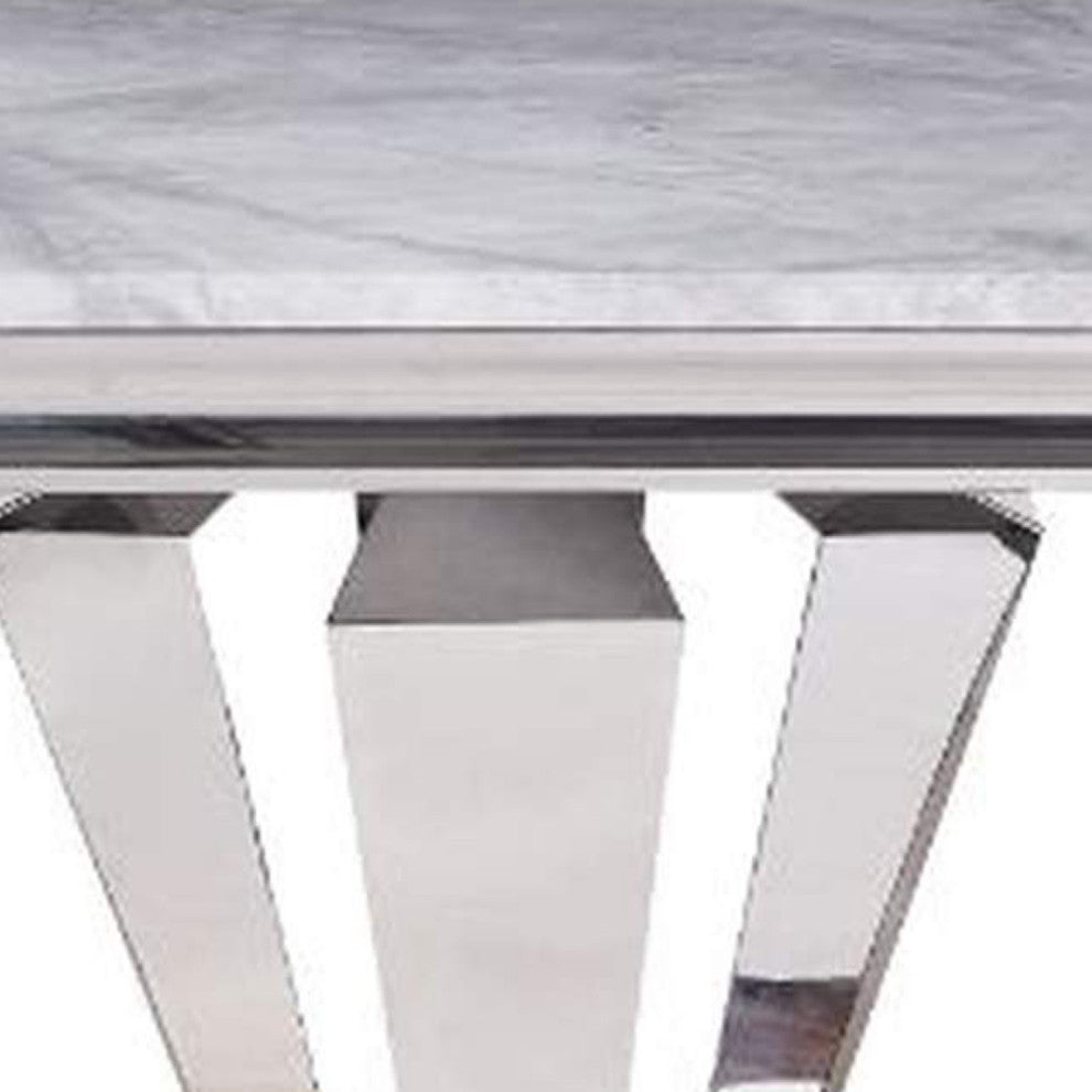 Benzara BM269588 End Table With Faux Marble Top and Metal Base, White and Silver