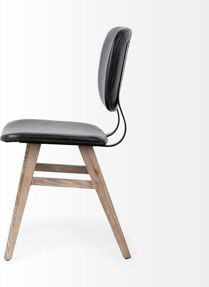 (Set of 2) Haden I Black Faux-Leather Solid Wood Frame Dining Chair, Brown