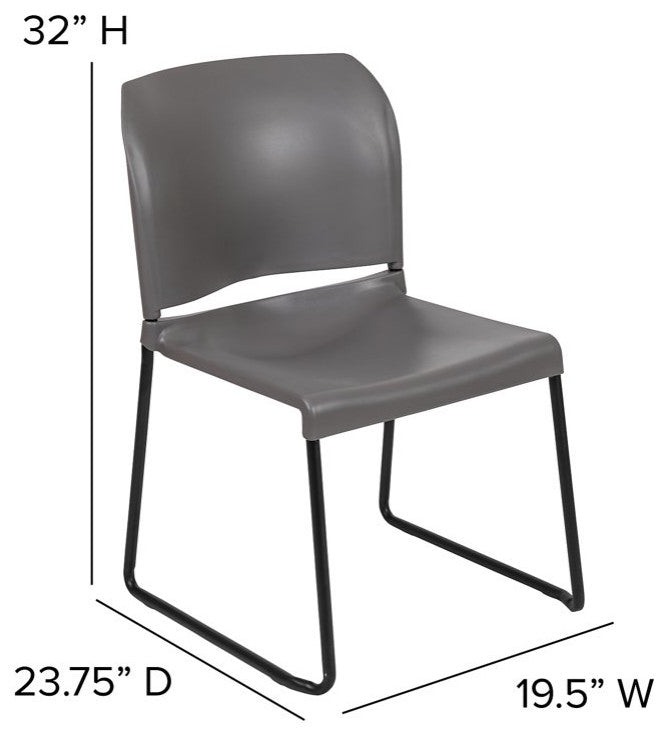 Set of 5 Multifunctional Stackable Chair, Plastic Seat With Sled Base, Gray