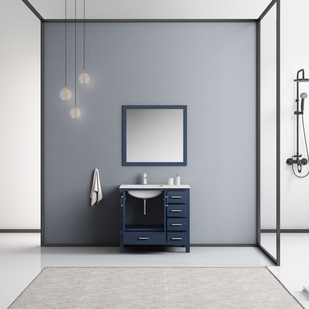 Jacques 36" Navy Blue Single Vanity Set with Marble Top - Left Version