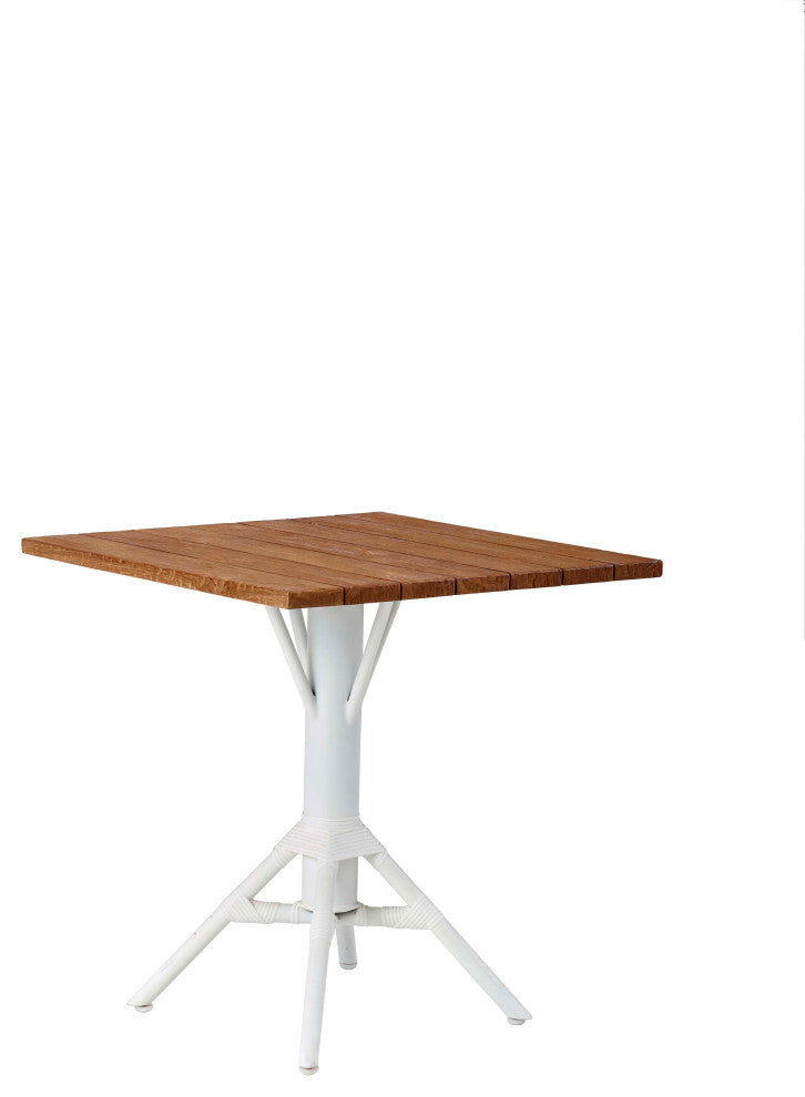 Nicole Outdoor Cafe Table, White Base, 28" Square Teak Top