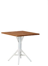 Nicole Outdoor Cafe Table, White Base, 28" Square Teak Top