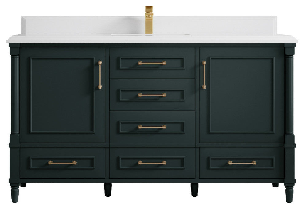 Aberdeen 60 Single Bathroom Vanity in Dark Forest Green 1.5" White Quartz