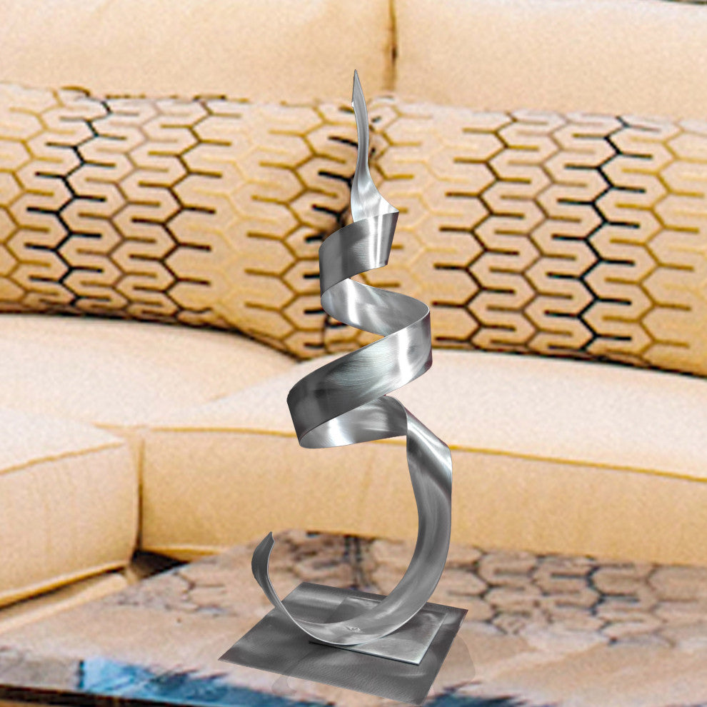 Metal Sculpture Garden Desktop Modern Aluminum Zen Decor- Phoenix, Silver