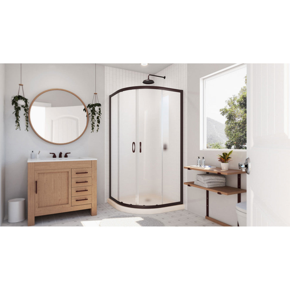 Prime 38x74 3/4 Frosted Glass Sliding Shower Enclosure Oil Rubbed Bronze/Biscuit