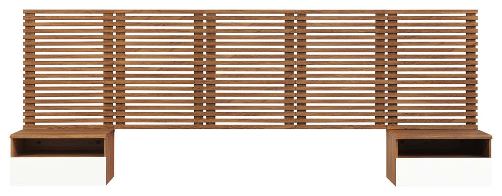 Render Wall Mount Queen Headboard and Modern Nightstands, Walnut