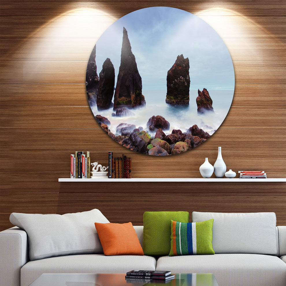 Sharp Rocky Coastline Raykjanes, Seashore Disc Metal Wall Art, 23"