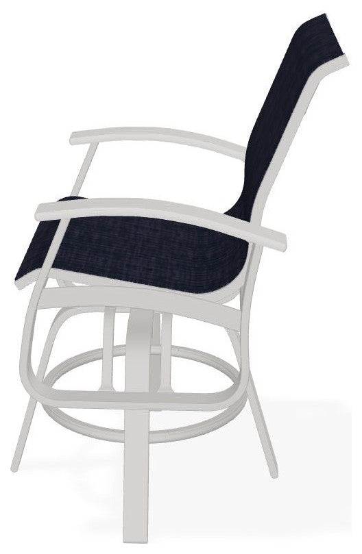 Belle Isle Sling Balcony Height Outdoor Swivel Chair, Moments Navy/Snow