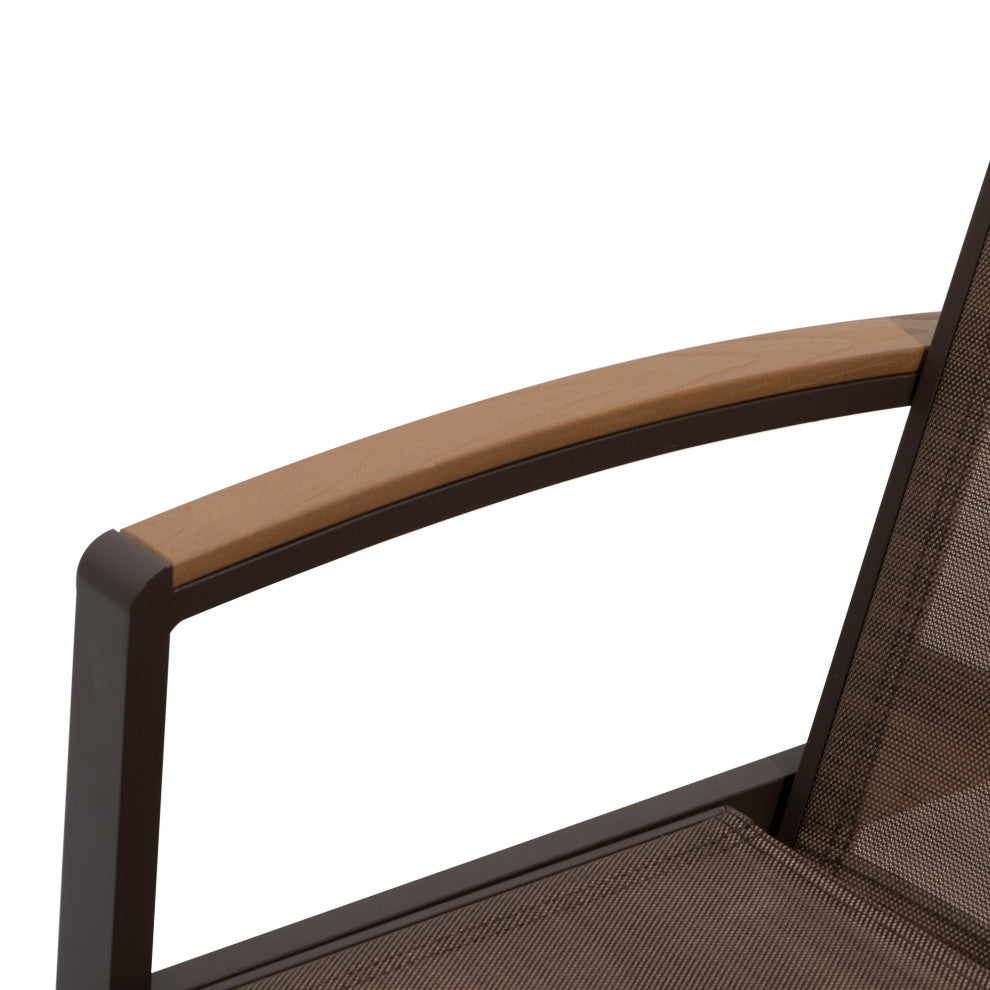 Adjustable Aluminum Outdoor Chaise Lounge Chair with Polywood Arm Lay Flat, Brow