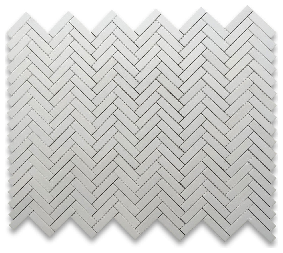 Thassos White Marble 1x4 Herringbone Mosaic Wall Floor Tile Honed, 1 sheet