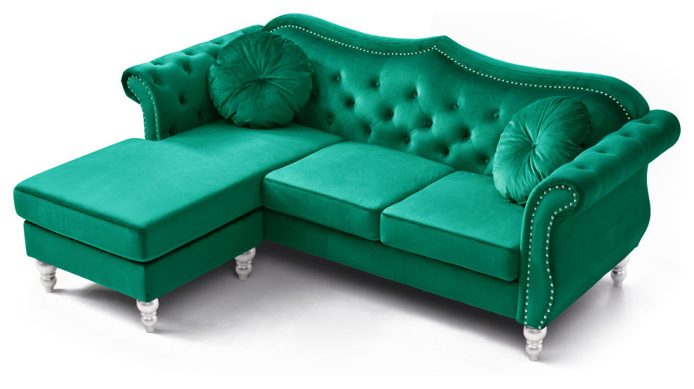 Hollywood Velvet Tufted sofa With Reversible Chaise, Green