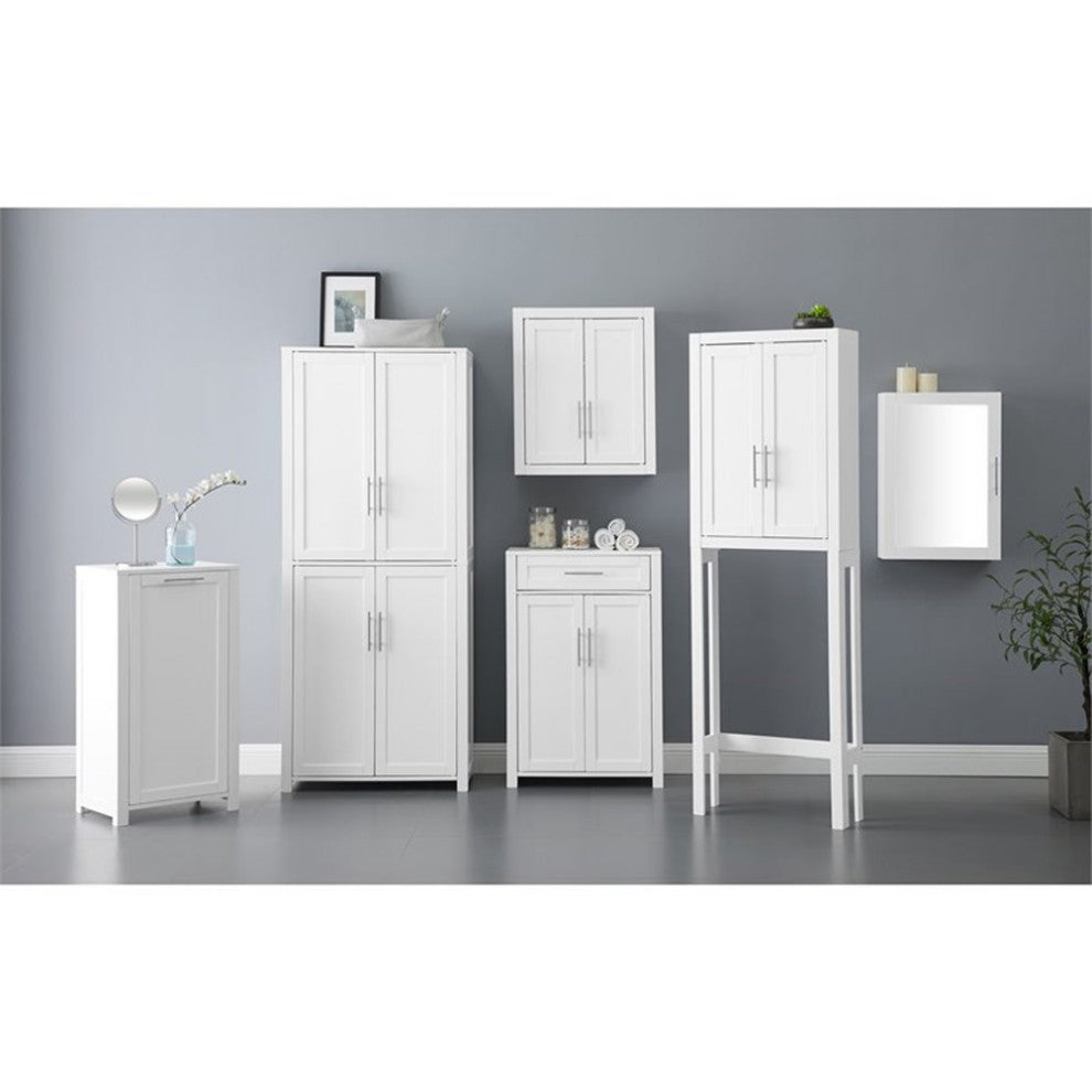 Bowery Hill Wood and Mirror Wall Cabinet in White/Chrome/Clear