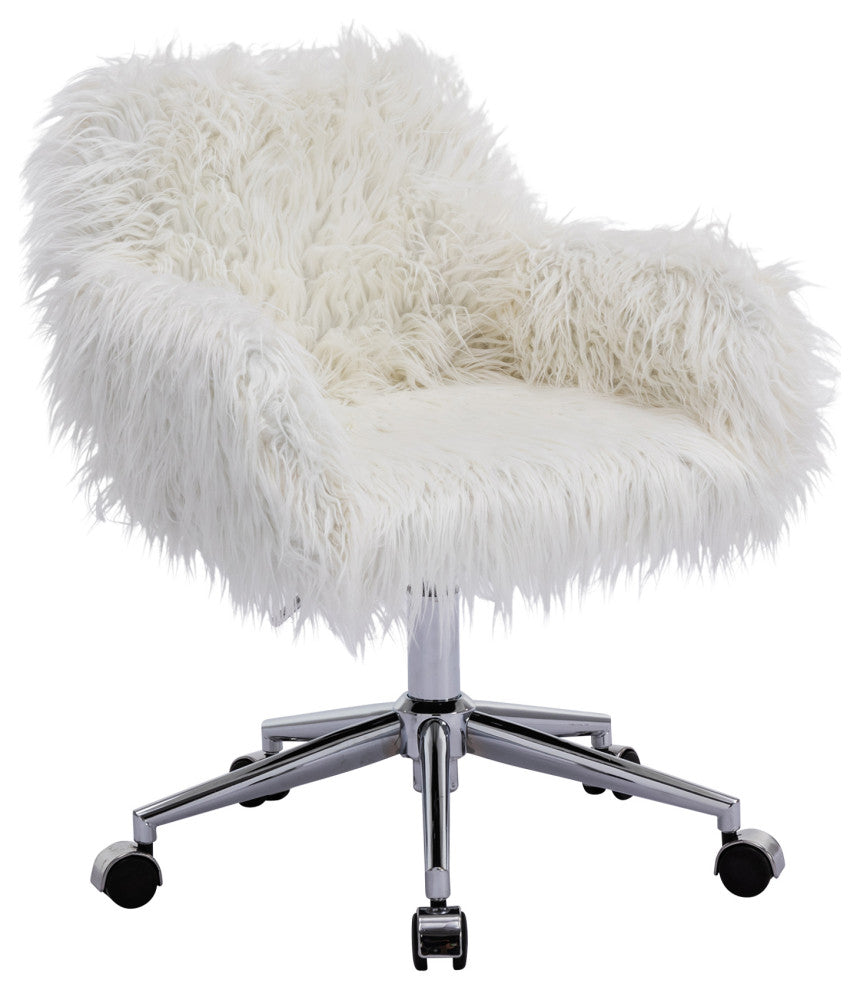 Modern Faux fur home office chair, fluffy chair for girls, White