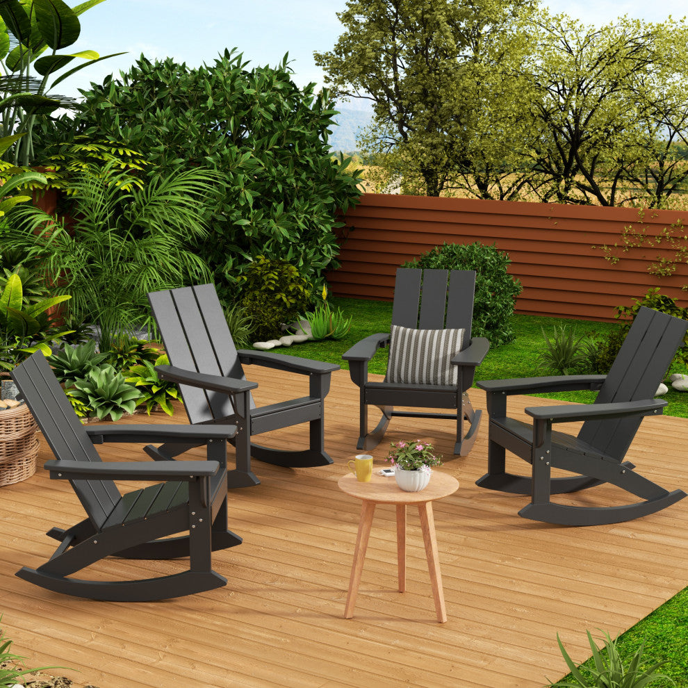 WestinTrends 4PC Modern Adirondack Outdoor Rocking Chair Set, Porch Rockers, Gray