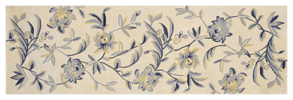 2' x 8' Runner Wool Ivory or Blue Area Rug