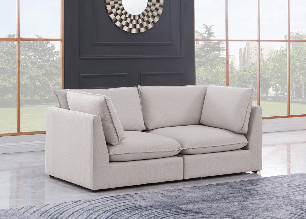 Mackenzie Linen Textured Fabric Upholstered 2-Piece Modular Sofa, Beige