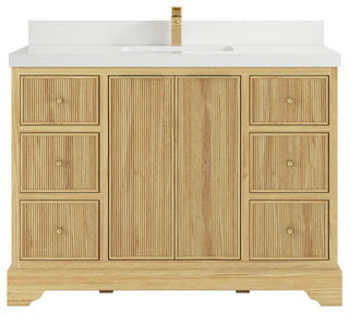 Austin 48 Single Sink Bath Vanity in Light Natural Teak 2" White Quartz