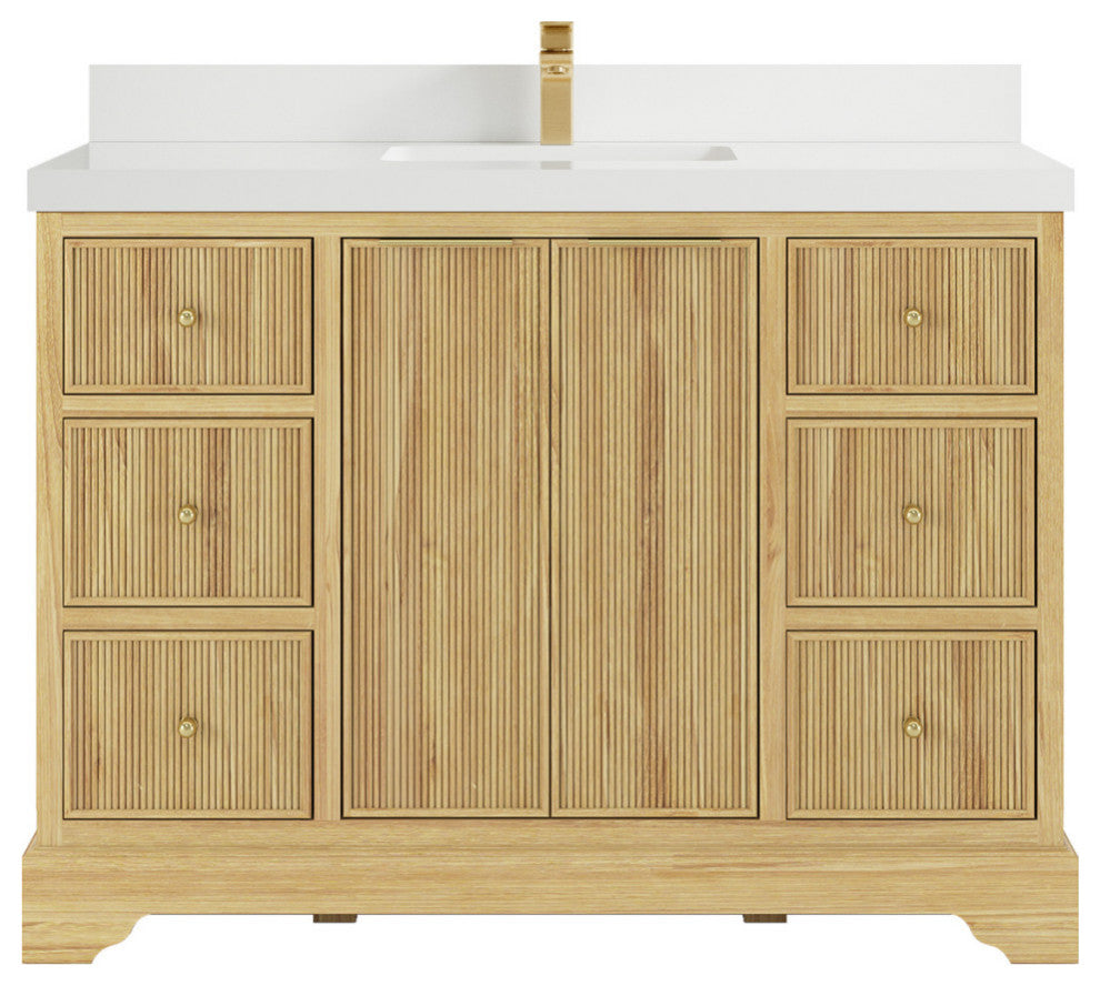 Austin 48 Single Sink Bath Vanity in Light Natural Teak 2" White Quartz